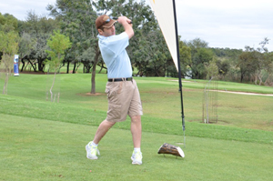 Jonathan Jordaan from Absa tees off at the 1st hole (2016 Limpopo Golf Challenge)